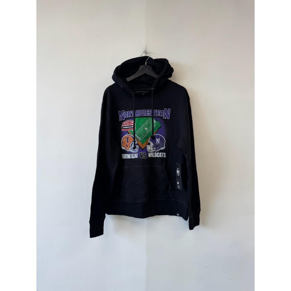 Northwestern Wrigley Field Hoodie Mens Large Black NCAA Football '47‎ Brand